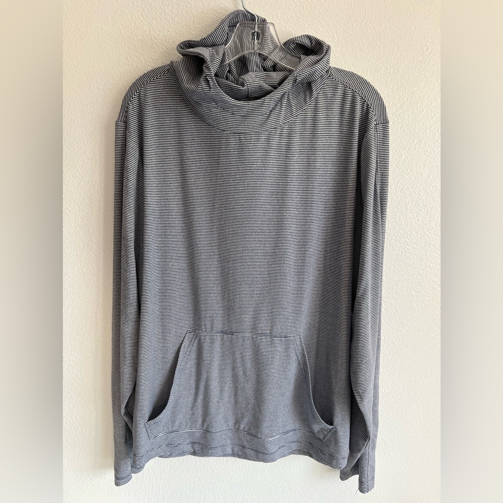 Fundamental Coast Women's Nautical Coastal Blue White‎ Striped Hoodie Size Large